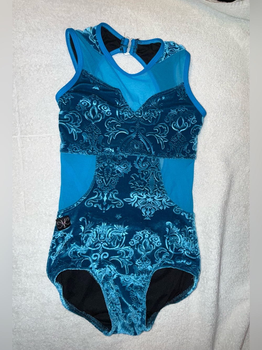 Kandi Kouture Size Children’s Large Teal  Velvet Patterned One-Piece Leotard